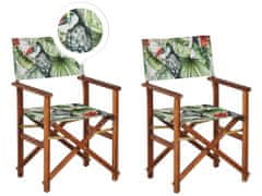 Beliani Sada 2 skladacích stoličiek z tmavého akáciového dreva textil s motívom tukana CINE