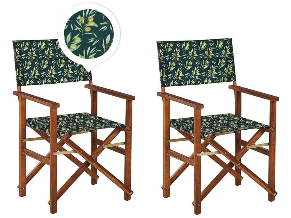 Beliani Sada 2 skladacích stoličiek z tmavého akáciového dreva olivovozelený textil CINE