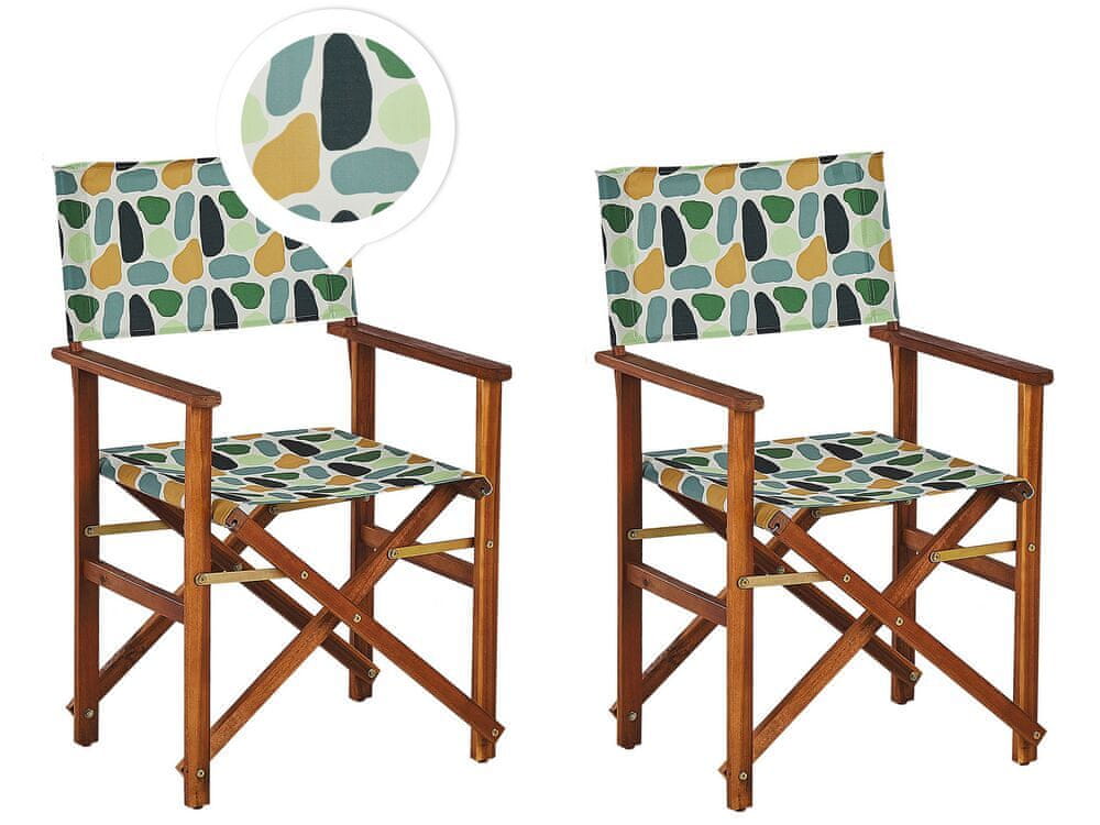 Beliani Sada 2 skladacích stoličiek z tmavého akáciového dreva viacfarebný textil CINE