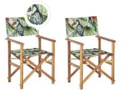 Beliani Sada 2 záhradných stoličiek zo svetlého akáciového dreva sivá/vzor tukana CINE