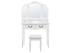 Beliani Biely toaletný stolík so 4 zásuvkami zrkadlom FLEUR
