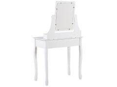 Beliani Toaletný stolík s 5 zásuvkami obdĺžnikové zrkadlo a biela stolička RAYON