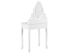 Beliani Toaletný stolík 4 zásuvky oválne zrkadlo a biela stolička AMOUR