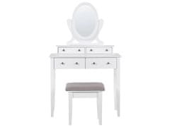 Beliani Toaletný stolík 4 zásuvky oválne zrkadlo a biela stolička LUNE