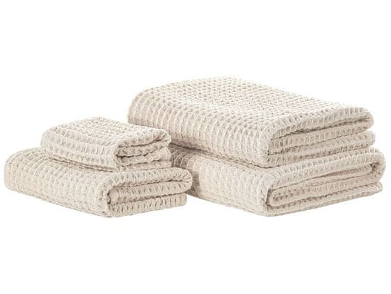 Beliani Sada 4 bavlnených uterákov béžová AREORA