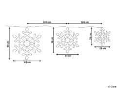 Beliani Sada 3 vonkajších závesných LED snehových vločiek 30/39/50 cm strieborná LOHELA