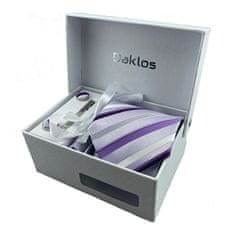 Daklos Luxusná súprava ružová s prúžkami - kravata, vreckový štvorec na sako, manžetové gombíky, spona na kravatu v darčekovej krabičke