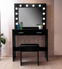 Aga Toaletný stolík so zrkadlom a osvetlením + taburet Matný Čierny