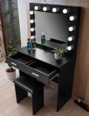 Aga Toaletný stolík so zrkadlom a osvetlením + taburet Matný Čierny