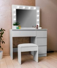 Aga Toaletný stolík so zrkadlom a osvetlením + taburet Lesklý biely