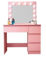 Aga Toaletný stolík so zrkadlom, osvetlením a el.zásuvkou Ružový