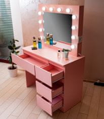 Aga Toaletný stolík so zrkadlom, osvetlením a el.zásuvkou Ružový