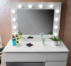 Aga Toaletný stolík so zrkadlom, osvetlením a el.zástrčkou Lesklý biely