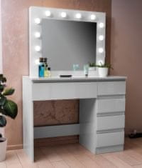 Aga Toaletný stolík so zrkadlom, osvetlením a el.zásuvkou Lesklý biely