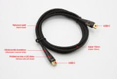 SEFIS nabíjací dátový kábel s LED konektormi USB-C a USB-C 65W 1,5m čierny 