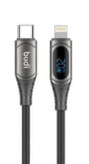 SEFIS rýchlonabíjací dátový kábel s displejom a konektormi USB-C a Lightning 20W 1,5m čierny 