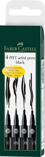 Faber-Castell PITT umelecké popisovače 4 (SB, SC, 1.5, B) čierna set