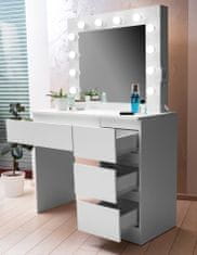 Aga Toaletný stolík so zrkadlom, osvetlením a el.zásuvkou + taburet Matný biely