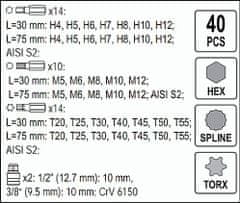 AHProfi Sada bitov 40 ks, profily H, M, T v kovovom puzdre + Račňa na bity Licota - AH144P101BAL