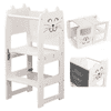 Detská učiaca veža 3v1 s kresliacou tabuľou rozložiteľná na stolček so stoličkou - Mačička, Biela