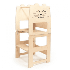 MXM Detská učiaca veža 3v1 s kresliacou tabuľou rozložiteľná na stolček so stoličkou - Mačička, Prírodná