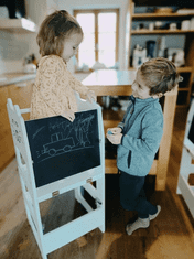 MXM Detská učiaca veža 3v1 s kresliacou tabuľou rozložiteľná na stolček so stoličkou - Mačička, Biela