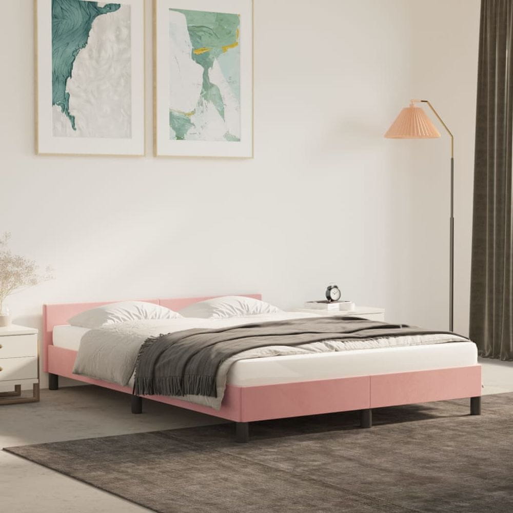 Vidaxl Rám postele s čelom ružový 140x200 cm zamat