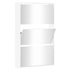 Vidaxl Botník so zrkadlom 3-poschodový lesklý biely 63x17x102,5cm
