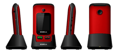Mobiola MB610 Senior Flip, mobilný véčkový telefón pre seniorov, SOS tlačidlo, 2 obrazovky, nabíjací stojan, červený