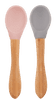 Minikoioi Lyžička s bambusovou rukoväťou 2 ks - Pinky Pink / Powder Grey