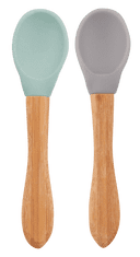 Minikoioi Lyžička s bambusovou rukoväťou 2 ks - River Green / Powder Grey