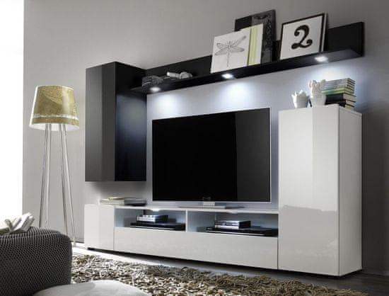 VerDesign LIONE 2 moderná obývacia zostava, biely/čierny lesk