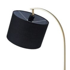 Teamson Versanora - Oblúková stojaca lampa Danna s USB portom, dreveným stolíkom, mramorovým podstavcom a čiernym tienidlom