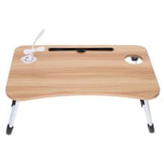 KIK Skladací stolík na notebook do postele, USB stojan drevo KX5185