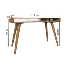 Bruxxi Písací stôl so zásuvkou Repa, 120 cm, masív Sheesham, biela