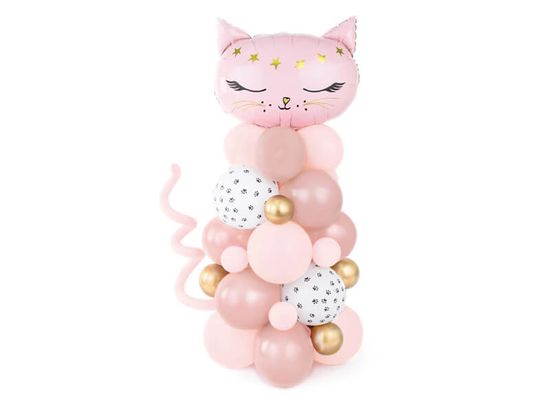 PartyDeco Balónový stĺp Ružová mačka 140cm