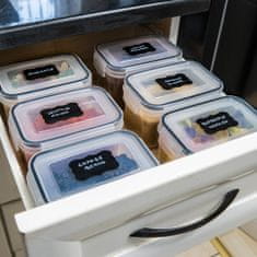 Deco Haus Nádoby na skladovanie - Sada 18 kusov - opakovane použiteľné nádoby na skladovanie potravín so vzduchotesným vekom do kuchyne - čierna