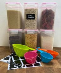 Deco Haus Nádoby na skladovanie - Sada 6 kusov - Opakovane použiteľné nádoby na skladovanie potravín so vzduchotesným vekom do kuchyne - ružovej farby