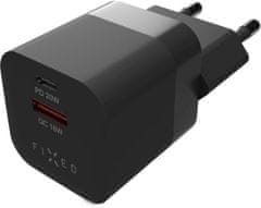 FIXED síťová nabíječka Mini s USB-C + USB-A, PD & QC 3.0, 20W, čierna