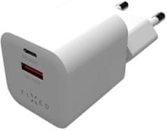 FIXED síťová nabíječka Mini s USB-C + USB-A, PD & QC 3.0, 20W, biela