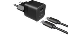 FIXED síťová nabíječka Mini s USB-C, PD, 20W, čierna + USB-C - USB-C kábel, 1m, čierna