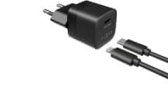 FIXED síťová nabíječka Mini s USB-C, PD, MFI, 20W, čierna + USB-C - Lightning kábel, 1m, čierna