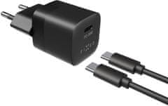 FIXED síťová nabíječka Mini s USB-C, PD, 30W, čierna + USB-C - USB-C kábel, 1m, čierna