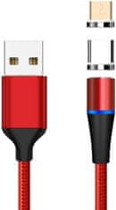 PremiumCord Magnetický micro USB a USB-C, nabíjecí a datový kábel, 1m, červená