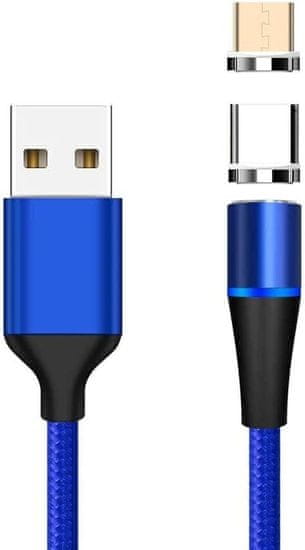 PremiumCord Magnetický micro USB a USB-C, nabíjecí a datový kábel, 1m, modrá