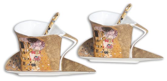 Home Elements  Súprava dvoch 250 ml šálok s podšálkami a lyžičkami, Klimt Bozk, svetlý