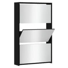 Vidaxl Botník so zrkadlom 3-poschodový čierny 63 x 17 x 102,5 cm