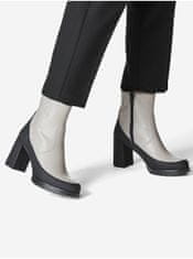 Tamaris Čierno-šedé kožené členkové topánky na vysokom podpätku Tamaris 36