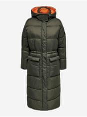 ONLY Kaki dámsky prešívaný zimný kabát s kapucňou ONLY Puk XS