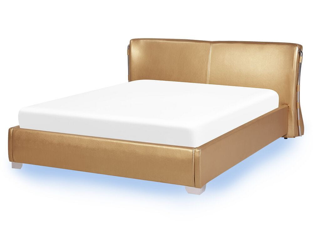 Beliani Kožená posteľ s LED osvetlením 160 x 200 cm zlatá PARIS